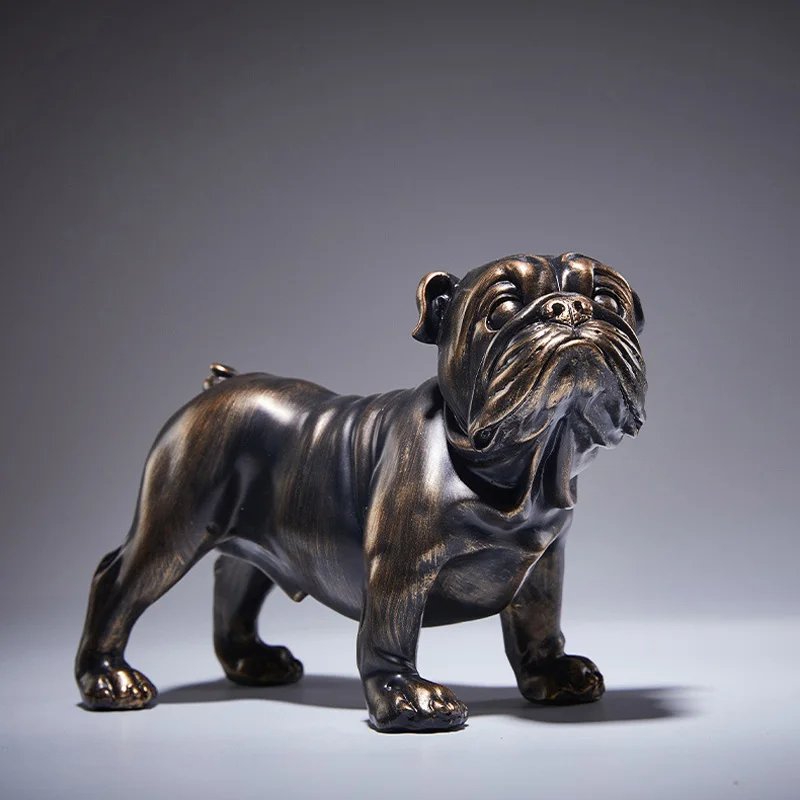 Statua di cane levriero, figurina di Bulldog francese, artigianato di animali in rame antico ornamenti in resina per Desktop decorazione per ufficio soggiorno