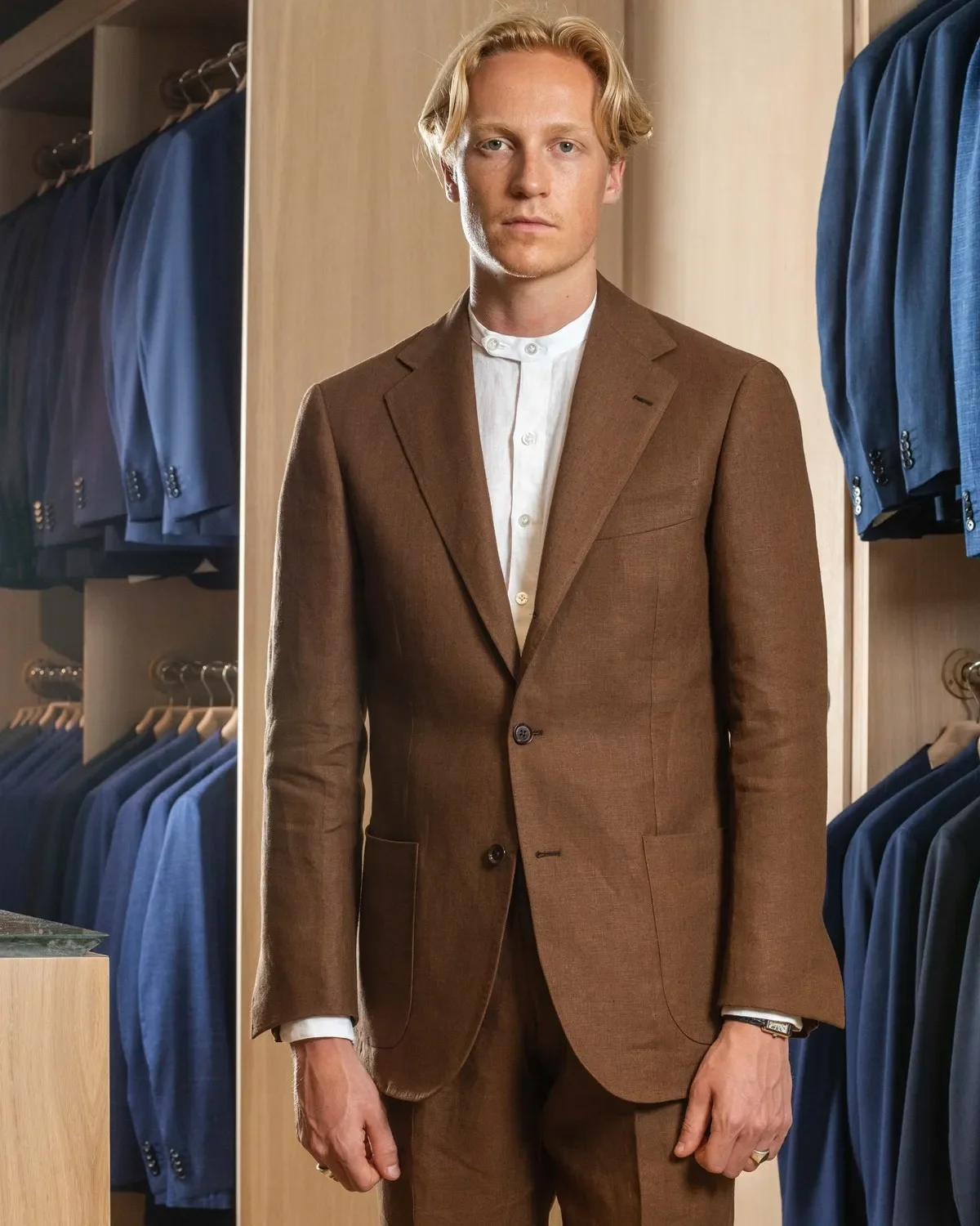 Brown Linen Classic Vintage Men Suit Smart Casual Prom Jacket Elegant Blazer Sets Slim Fit 2 Piece Groom Tuxedo Costume Homme