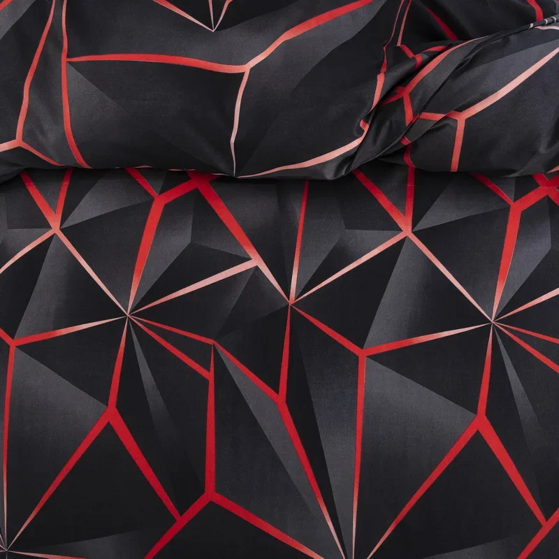 Black Red Geometric Duvet Cover Queen 3D Three Dimensional Geometrical Bedding Set Modern Abstract Neon Line Comforter Cover