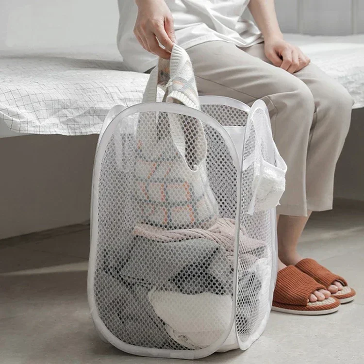 Foldable Mesh Laundry Basket For Dirty Clothes Storage_voghion.com