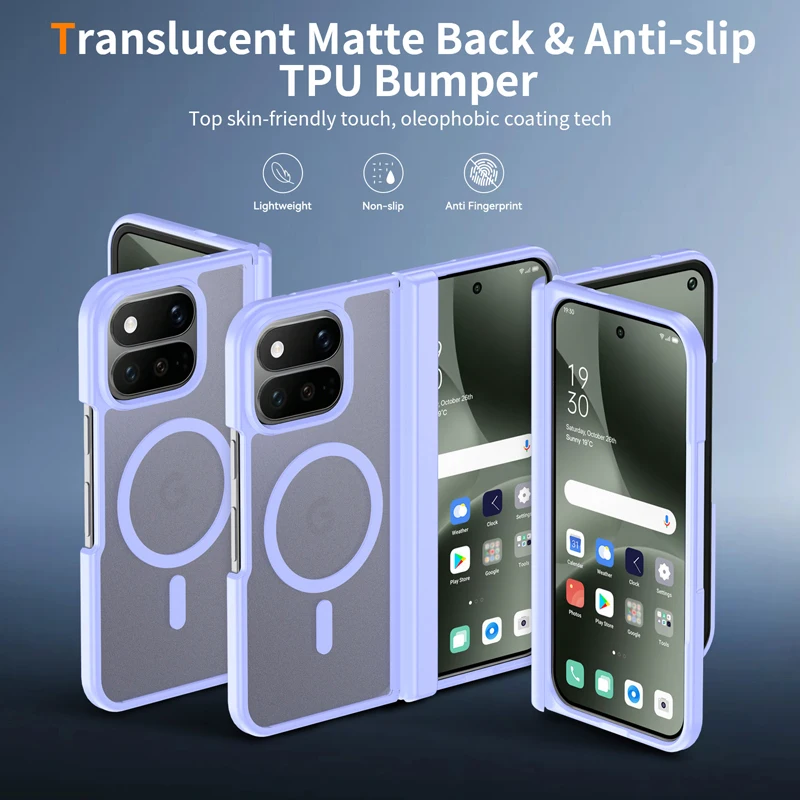 Translucent Matte Phone Case with Skin-Friendly Hinge Protection and Magnetic Closure