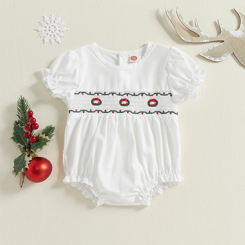 Christmas Romper with Wreath Embroidery 2