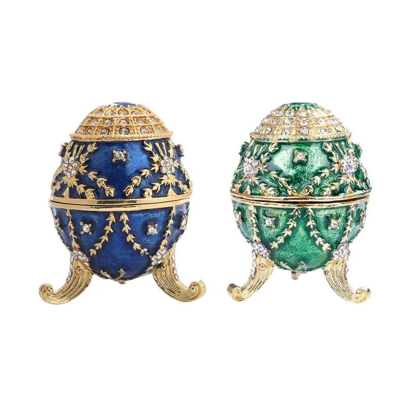 Caja de baratija de joyería esmaltada a mano, de Faberge azul/Verde pintado a mano, regalo único para decoración del hogar, 1 ud.| | - AliExpress