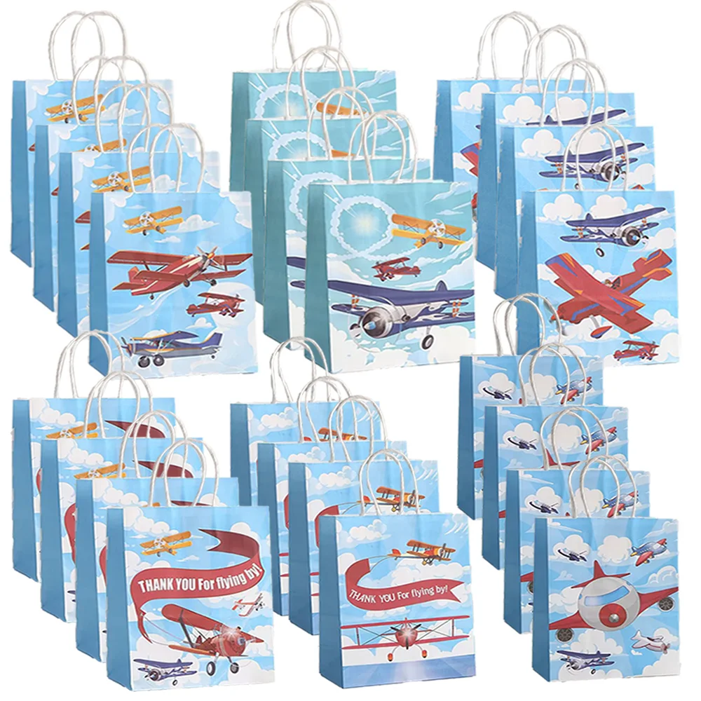 

24Pcs Airplane Birthday Party Goodies Bag with Handle Kid Birthday Treat Bag School Party Supplies Baby Shower Airplane Gift Bag