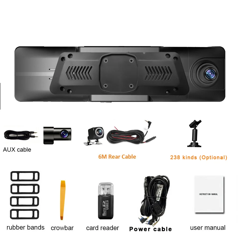 Car Dash Cam HGDO 3 Channel Dash Cam with Mount 2.5K GPS WIFI CarPlayRecorder Android Auto DVR Rear View Mirror Camera 24H Parking monitor