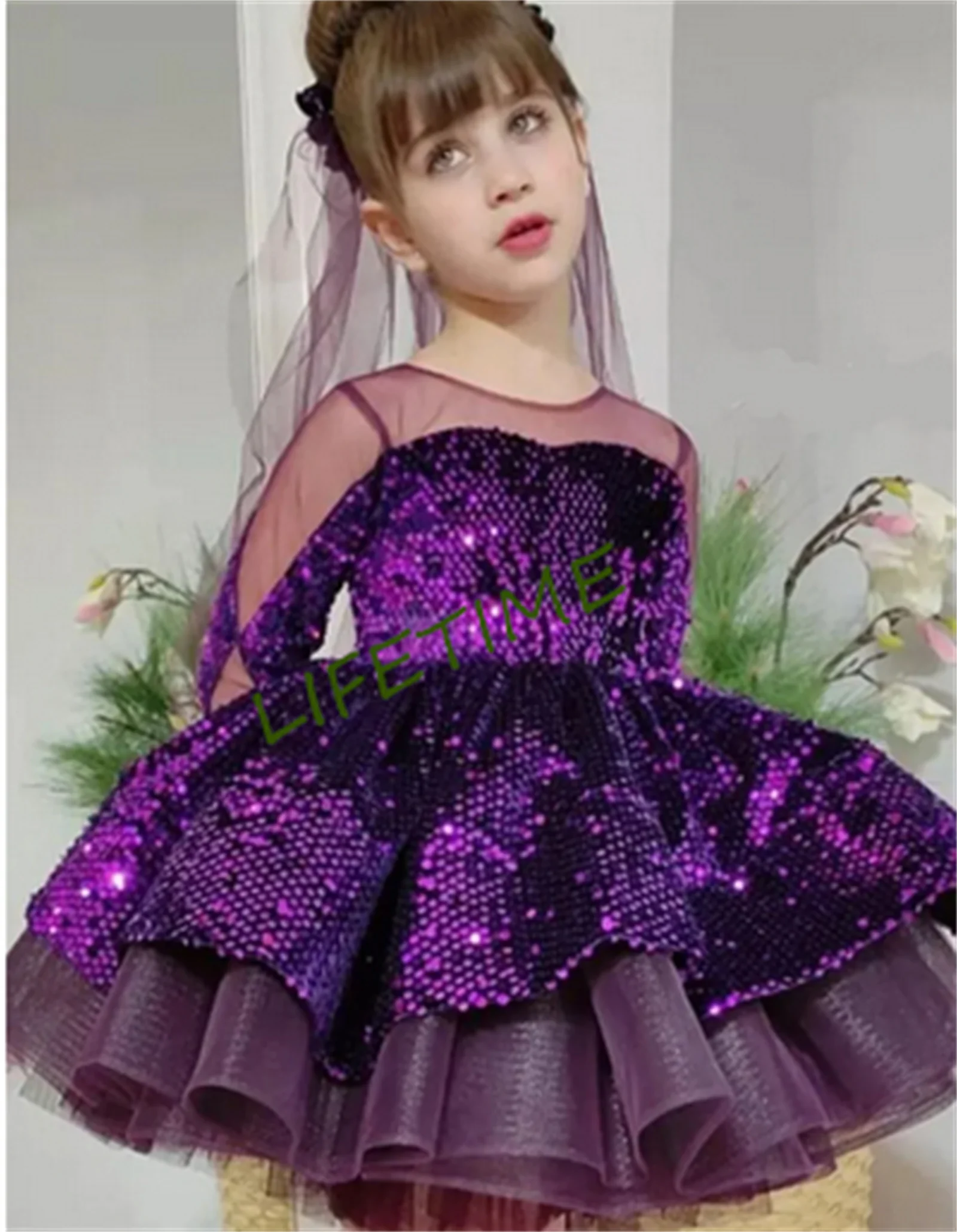 

Милое платье с цветочным принтом для девочек, блестящее платье принцессы с вышивкой и блестками, платье на день рождения с длинным рукавом, рождественское платье, детские костюмы для девочек