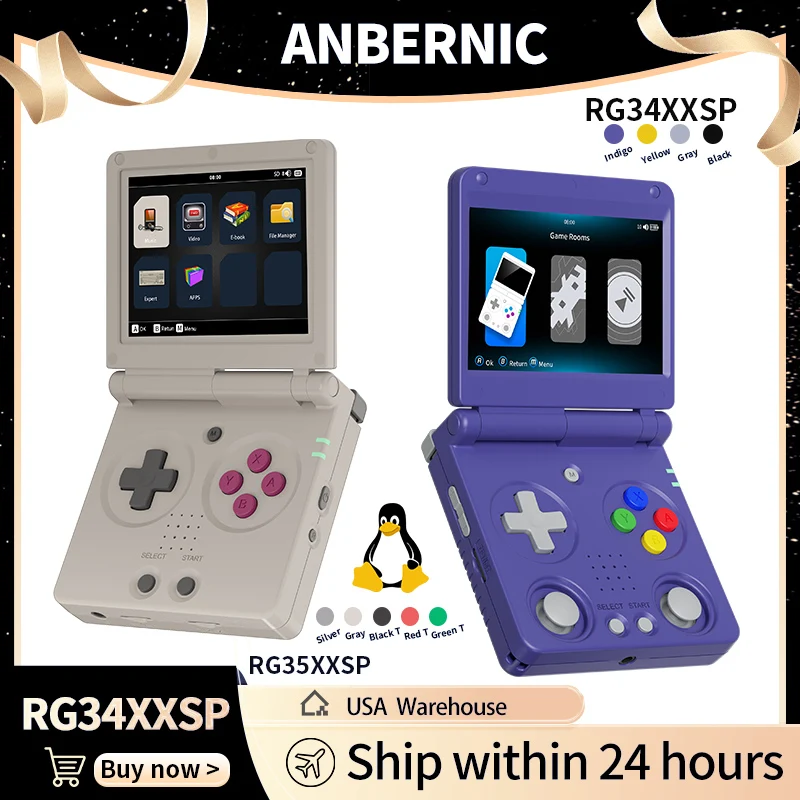 Anbernic RG34XXSP RG35XXSP Consola de juegos portátil con tapa Pantalla IPS Linux Reproductor de videojuegos retro plegable de 64 bits Más de 5000 juegos