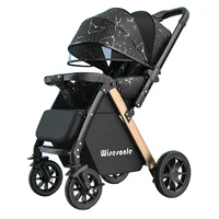 Poussette pour bébé pliable, tige de poussée bidirectionnelle, quatre roues, absorbant les chocs, landau avec moustiquaire 1