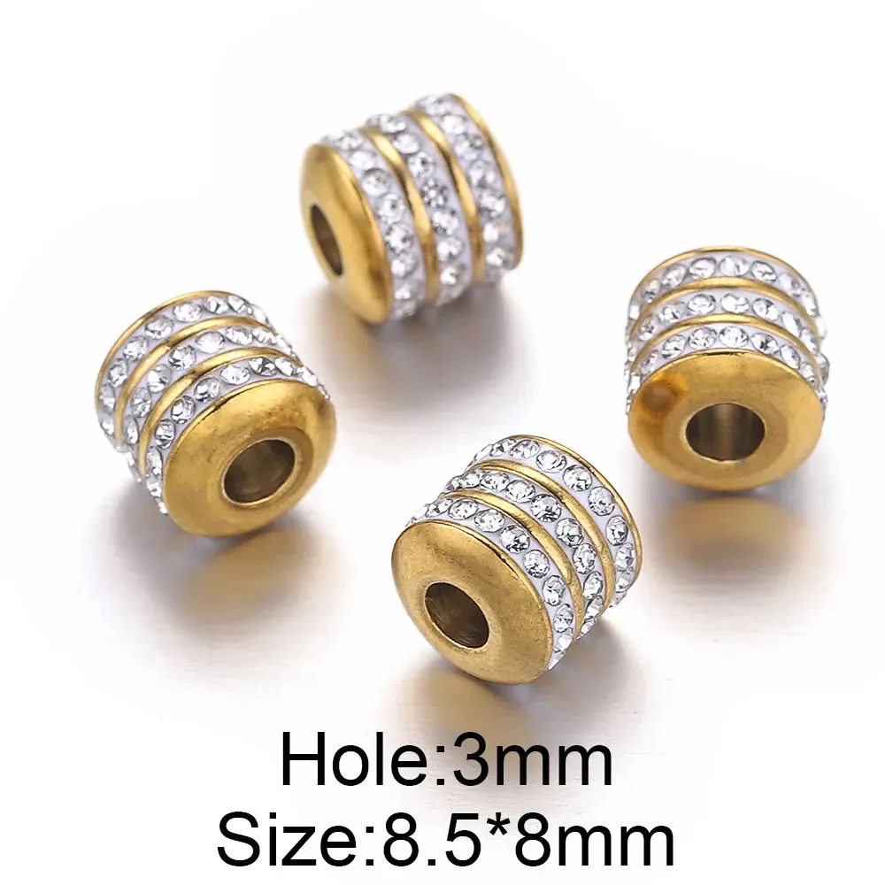 Golden Stainless Steel Beads Rhinestones Round Tube Beads Charms for Jewelry Making DIY Accessories 4