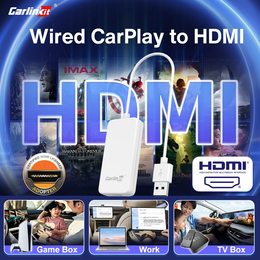 Carlinkit FireDrive Link-adapter - Converteer bedrade CarPlay naar HDMI, stream audio en video in de auto, compatibel met Fire TV-stick
