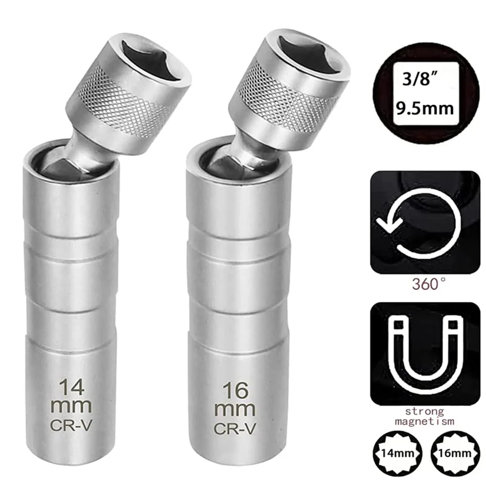 

14/16mm Car Repairing Tool Spark Plug Socket Wrench Magnetic 12 Angle Spark Plug Removal Tool Thin Wall 3/8" Drive Sockets