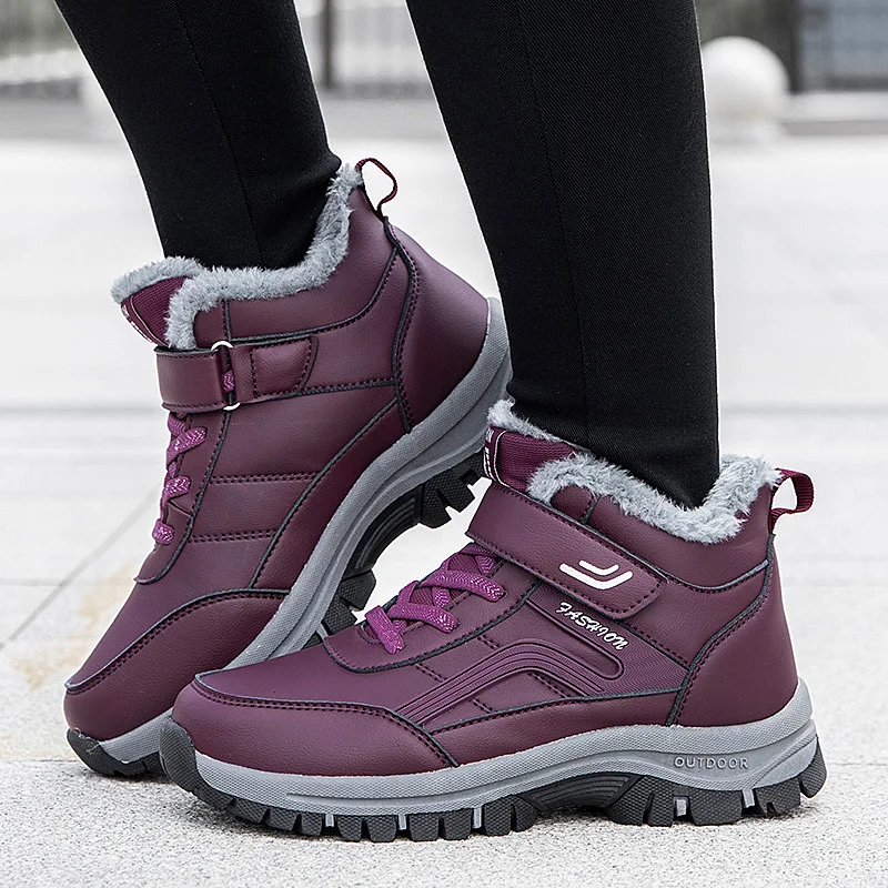 Winter Women Men's Boots Waterproof Leather Boot Man Plush Warm Sneakers Man Outdoor Ankle Snow Boots Casual Shoes Big Size Winter Snow Boots Men Boots
