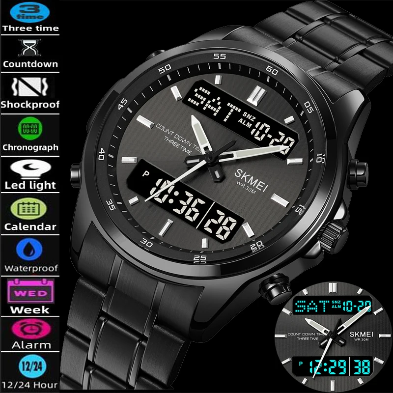 

Skmei Luxury Brand Digital Quartz Watches For Men Countdown Chrono Alarm Waterproof LED Casual Wristwatches Relogio Masculino