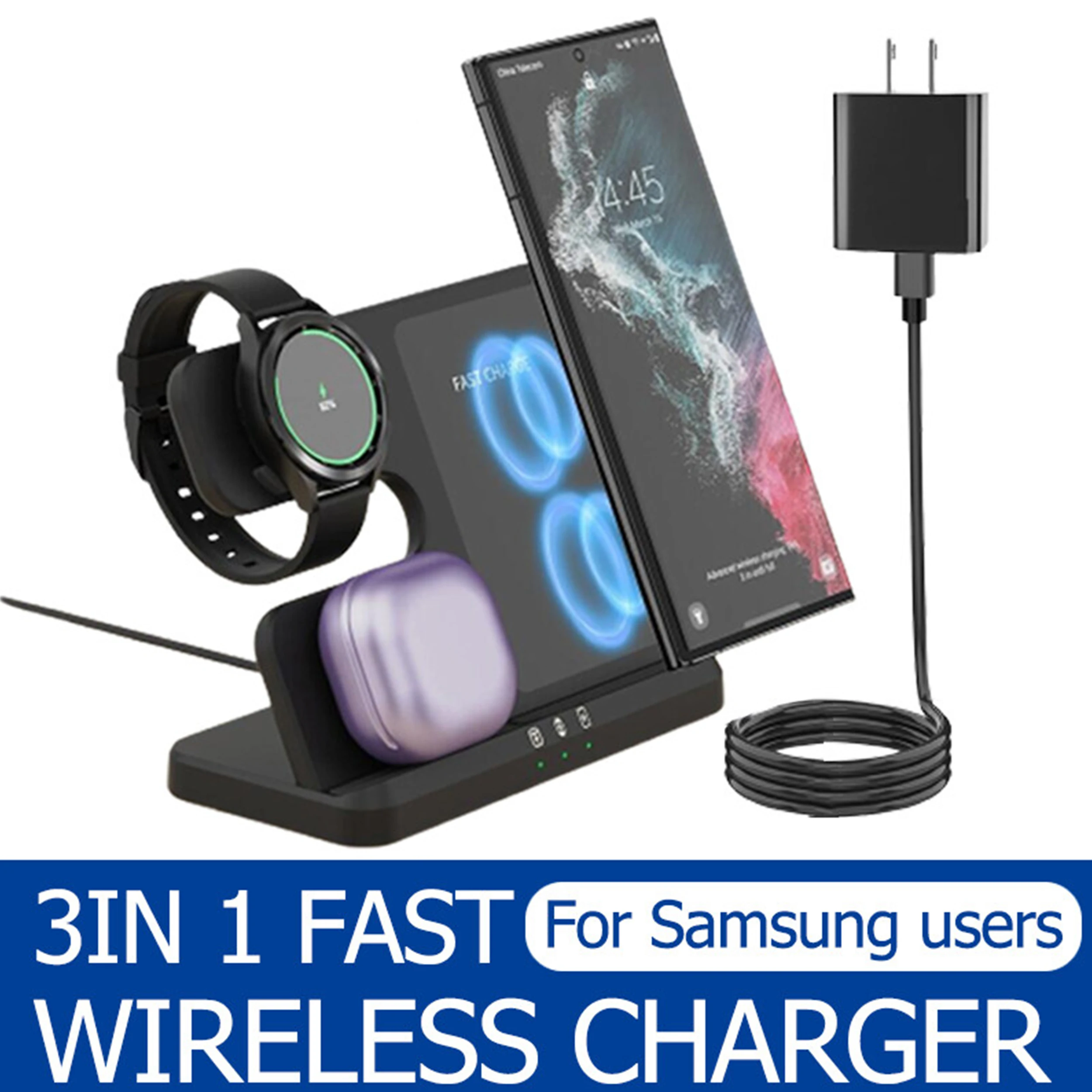 15W 3 In 1 Wireless Charger Stand Fast Charging Dock Station for Samsung Z  Fold 4 3 S23 Galaxy Watch 5 5 Pro 4 3 Active 2 Buds