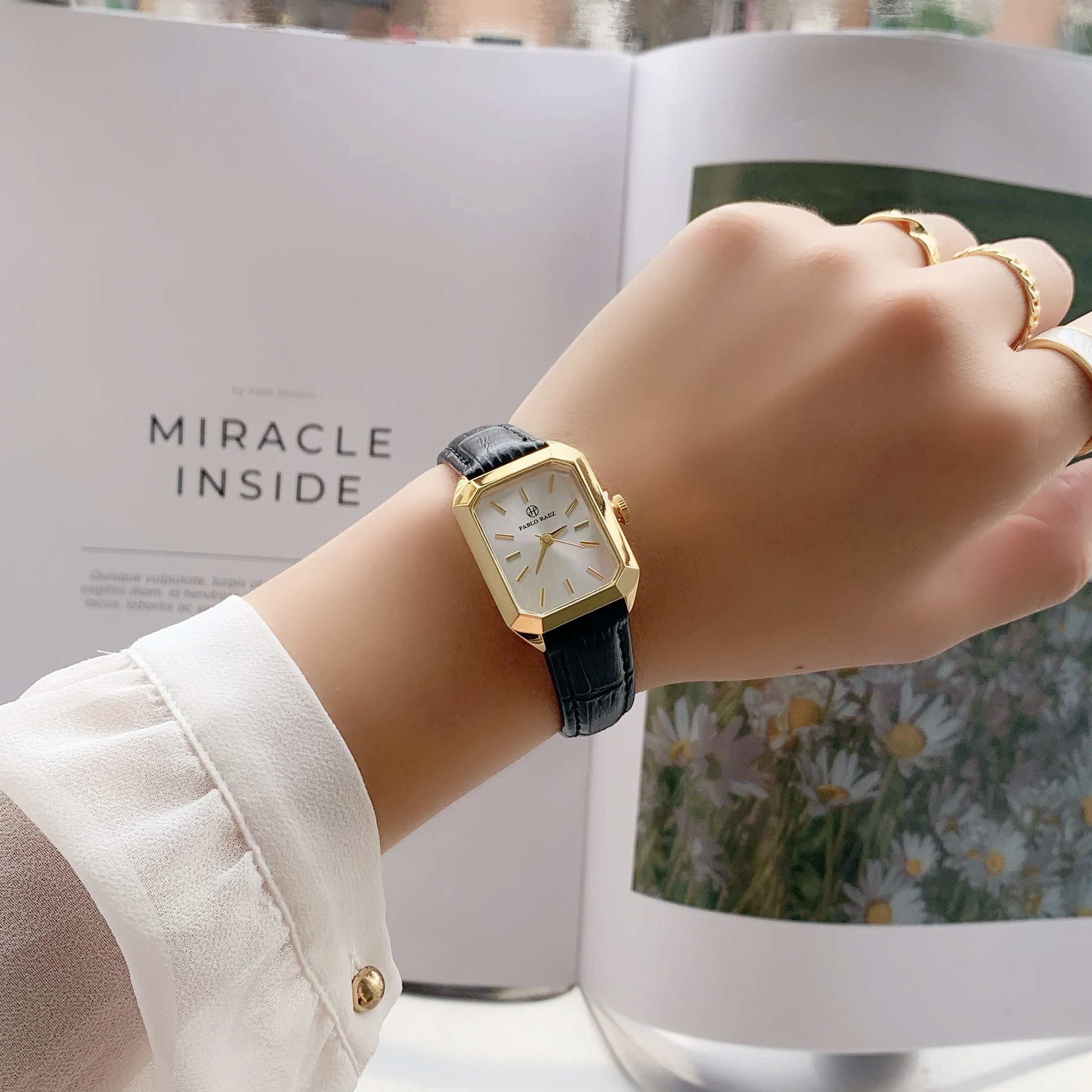 Women’s Pablo Raez Black Leather Watch with Silver Case PABLO RAEZ Top Brand Luxury Women Square Watch Black Leather  main image 2