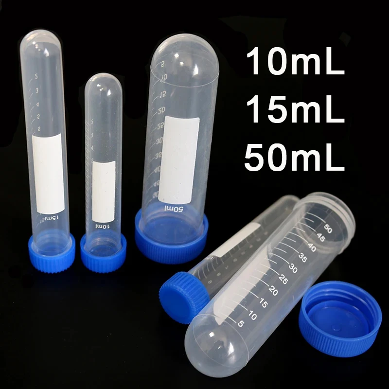 Scientific Laboratory Test Tube Centrifuge Tube 50ML 15ML 10ML EP Tubes Container Blue Lid Round Bottom university school, 25pcs