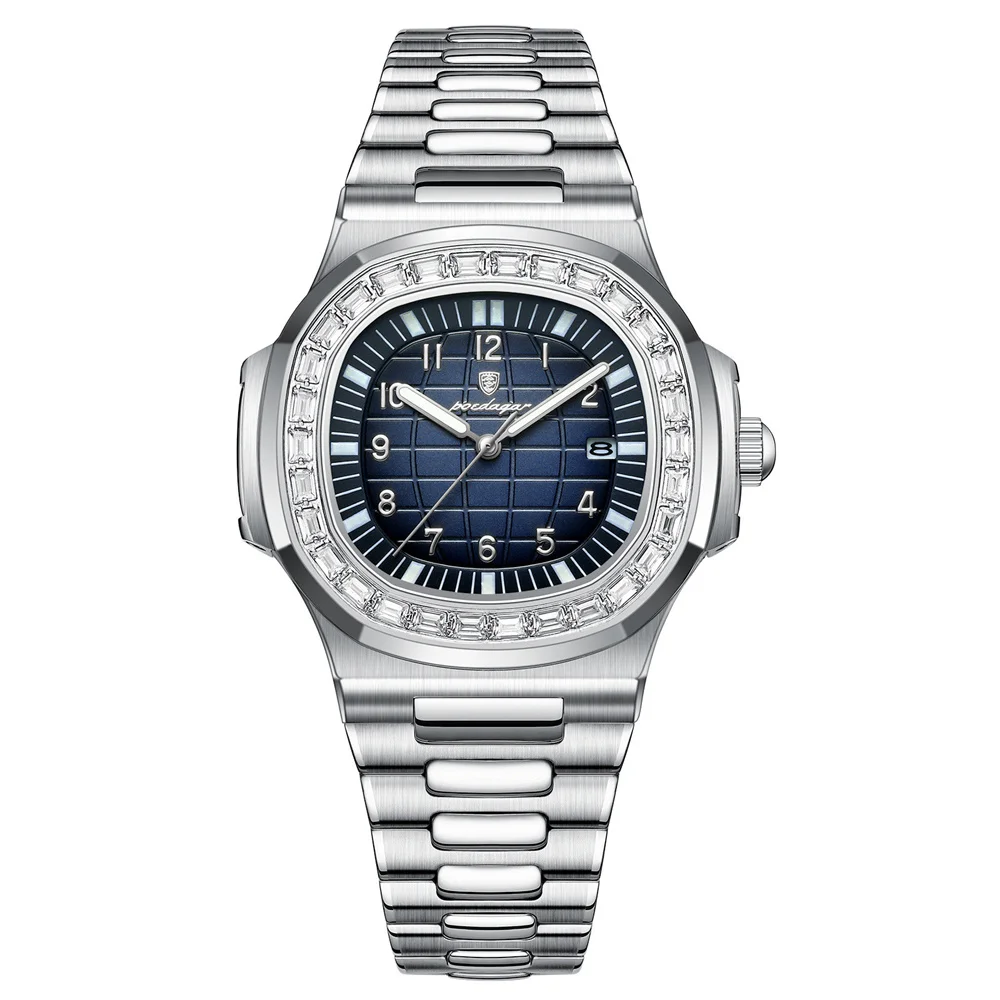 

POEDAGAR Luxury Man Quartz Watch Square Watch For Men Waterproof Luminous Date Stainless Steel Men's Watches Sports Clock reloj