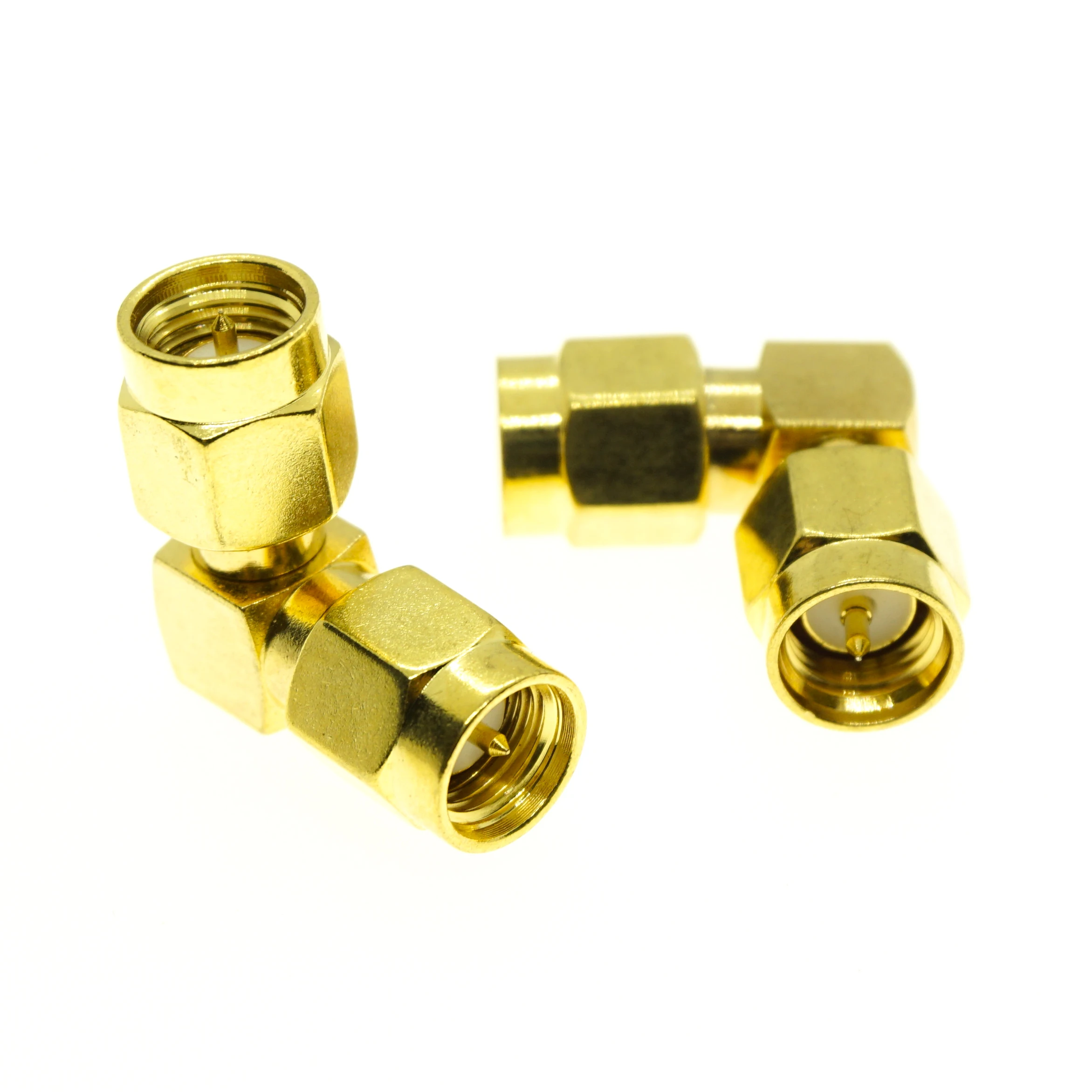 

1X Pcs SMA Male to SMA Male Plug 90 Degree Right Angle SMA Dual Male Cable Connector Socket Brooches Gold Brass RF Adapter