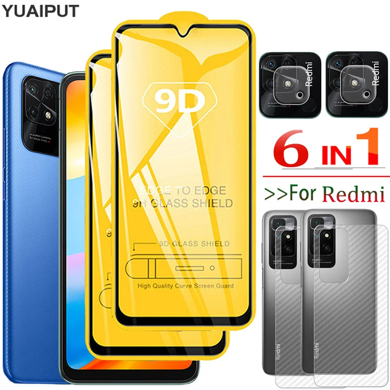 

6in1 pelicula,Tempered Glass For Xiaomi Redmi 10C Screen Protector Redmi-10C-NFC Protective Film Redmi 9 9C 9T 9A 9H Hard Glass Redmi10C 9 C Back Film + Camera Protection Redmi 10 C Global Glass