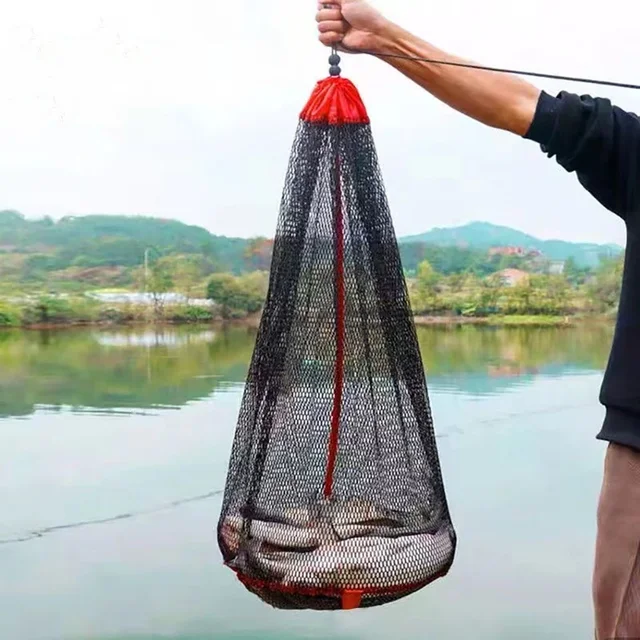 Drawstring Fishing Net Nylon Fish Guard Basket Foldable Nylon Mesh Fishing Net Tool Small Fish Crayfish Shrimp Crab Accessories 6
