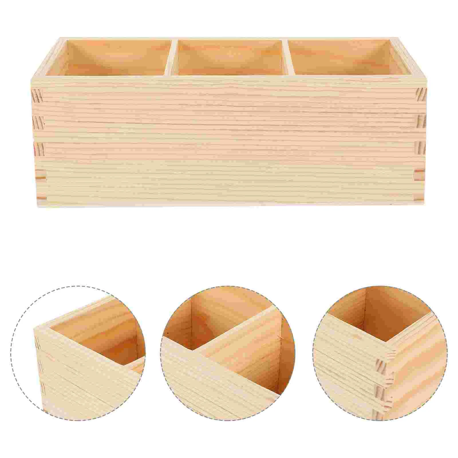 Wooden Multi-grid Pen Holder Makeup Brush Stationery Rack Organizer Pine Storage Boxes