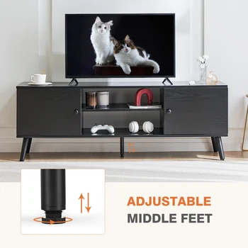 JHK Wooden Stand For Up To 60 Inch TV Entertainment Center For Living Room/Bedroom Media Console With Adjustable Shelf 2 Storage 6