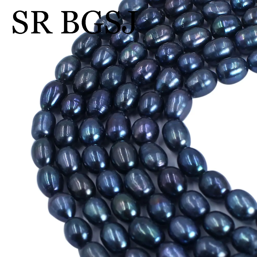 Wholesales Genuine Natural Freshwater A15.5 8 9mm black round pearl Necklace Lo