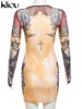 kliou Aesthetic Panelled Print Fall Dress Women Fashion Full Sleeve Round Neck Body-shaping Robe Female Classic Street Vestidos 6