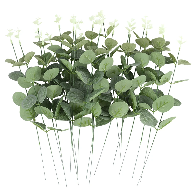 10/30Pcs Eucalyptus Leaves Branch Artificial Plastic Green Plants Stem for Home Garden Vase Decoration Wedding Party Fake Flower