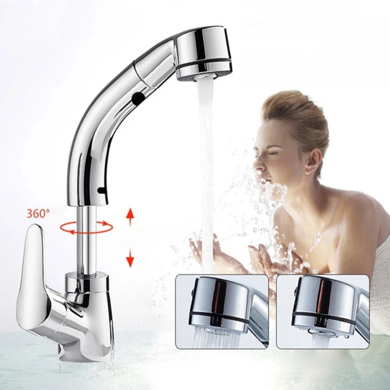 

Liftable Basin Faucet with Pull Down Sprayers Bathroom Adjust Height Tap Modern Deck Mount Faucet 2 Water-Flow Modes