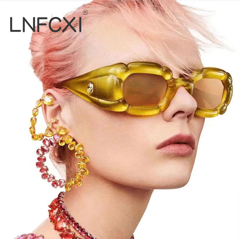 

JNPCXI New Y2K Square Women Gradient Candy Color Sunglasses Vintage Brand Design Men Irregular Wide Legs Eyeglasses Frame