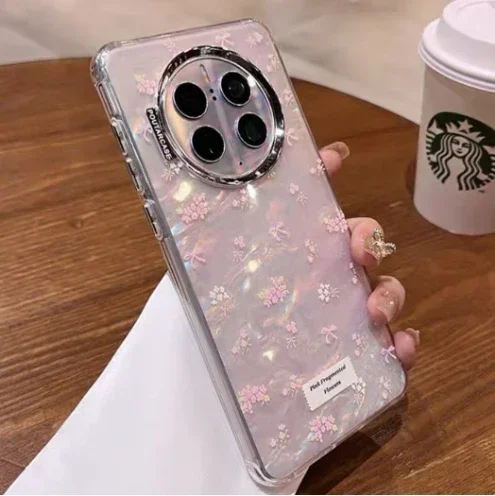 

Korea INS Phone Case for huawei mate 40 50 60 ProP50 60 Pro Small Floral Conch Pattern Frosted Soft Shell with Pearl Chain Cover