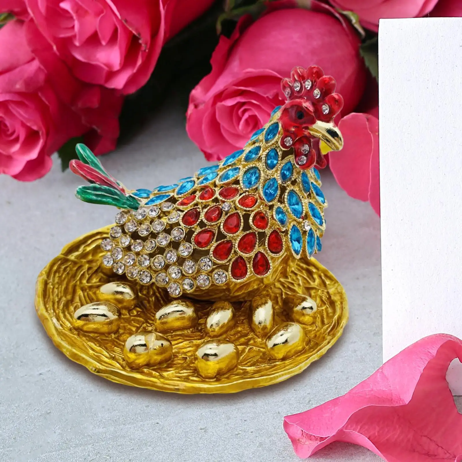 

Hen Hatching Eggs Figurine Enameled Jewelry Box Art Treasure Chest Box for Birthday Gift Mother's Day Women Mom Wife Girlfriend