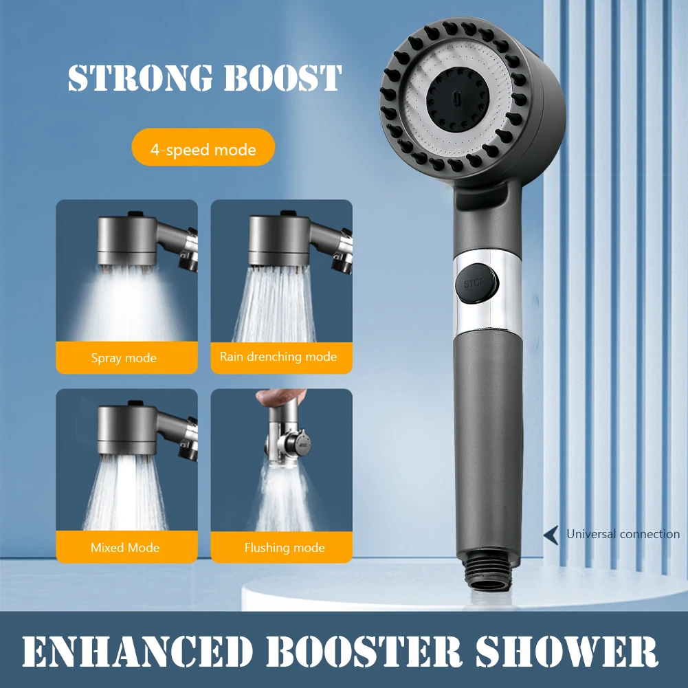Handheld Shower Head Powerful Pressurization Large Flow Adjustable 4 Modes Replacement Parts Bathroom Accessories shower head