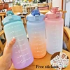 2L Outdoor Large Capacity Sport Water Bottle Creative Plastic Cup Bounce Cover Outdoor Leakproof Straw Cup with Time Marker 2