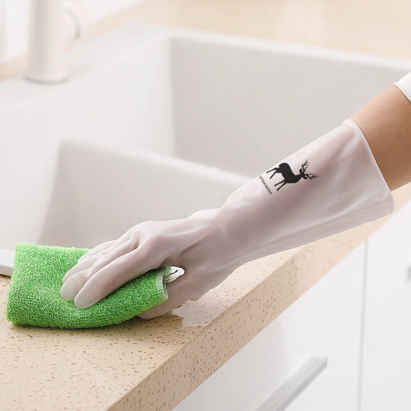 Simple Style Household Dishwashing Gloves Women Washing Clothes Waterproof Rubber Gloves Thin Household Brush Bowl Latex