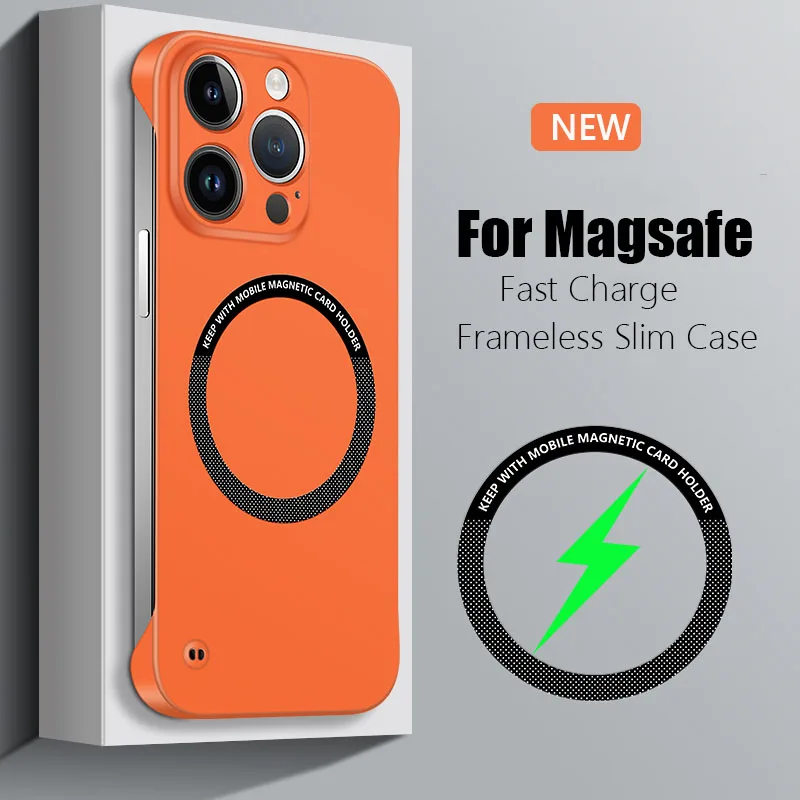Bezrāmju magnētisks Magsafe plānajam korpusam iPhone 14 13 12 11 Pro Plus Max X XS Max XR bezvadu uzlādes cietais aizmugures vāciņš_voghion.com