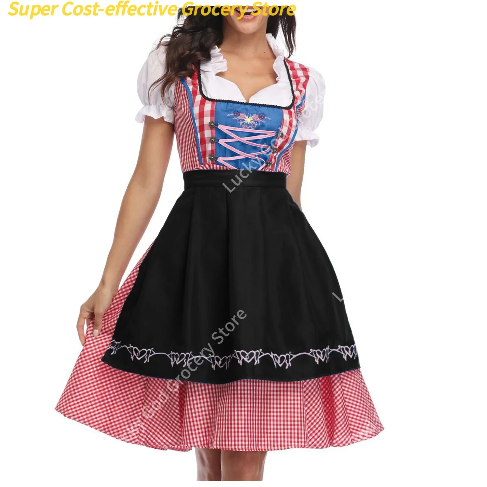Oktoberfest Plaid Dirndl Dress Lady German Bavarian Beer Wench Waitress Apron Costumes Halloween Cosplay Carnival Party Dresses 2