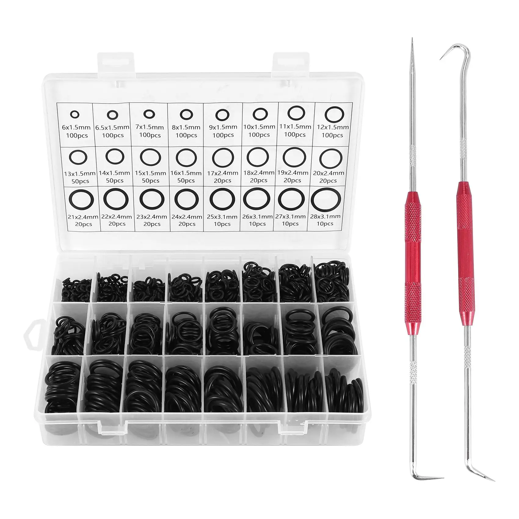 

1200PCS Nitrile Rubber O Ring Set with Hook Tools NBR Seal Rings Gasket Oring Oil-Resistant Sealing O-Ring Kit