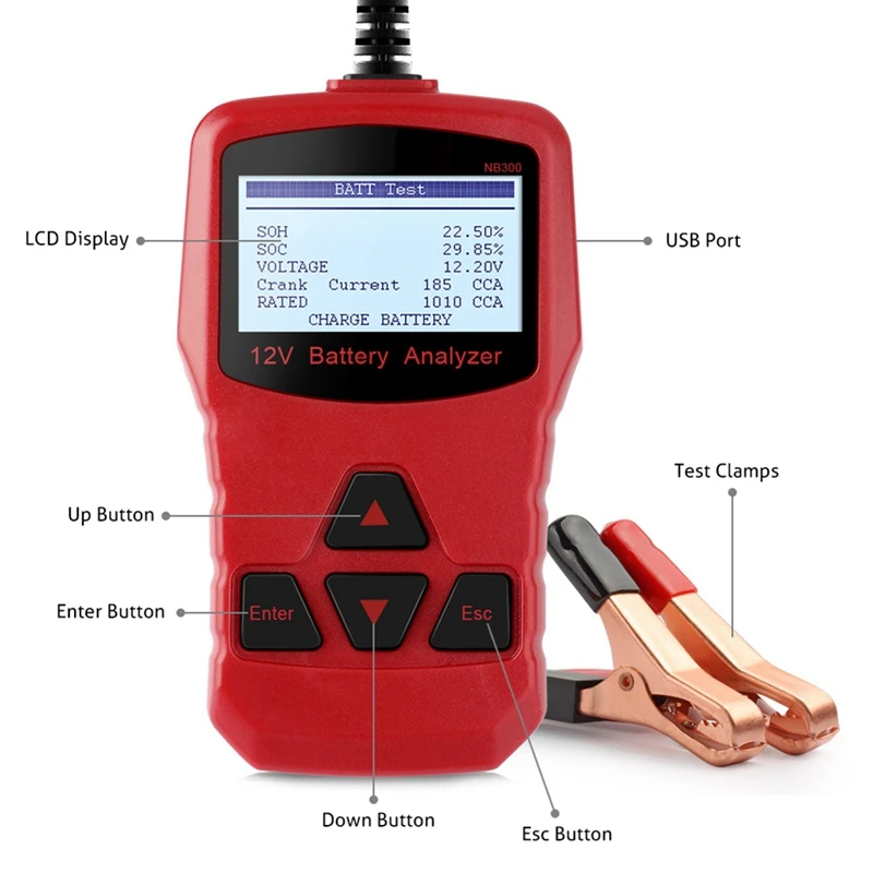 자동차 배터리 테스터, NB300 12V 배터리 분석기, CCA BCI CA MCA JIS DIN IEC EN SAE GB, 오토바이 승용차용