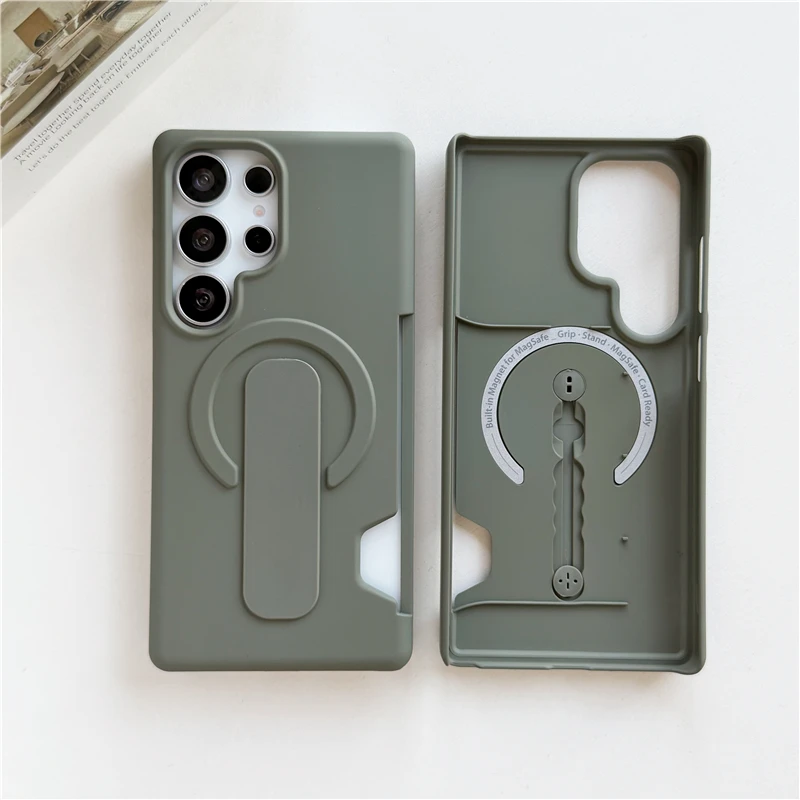 Soft Liquid Silicone Magnetic Case with Strap Holder and Card Slot - Shockproof Cover