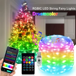 Smart Bluetooth Waterproof Dreamcolor Led Strings Fairy Light USB 5V RGBIC Ws2812b Led Strip Christmas Lights Party Room Decor