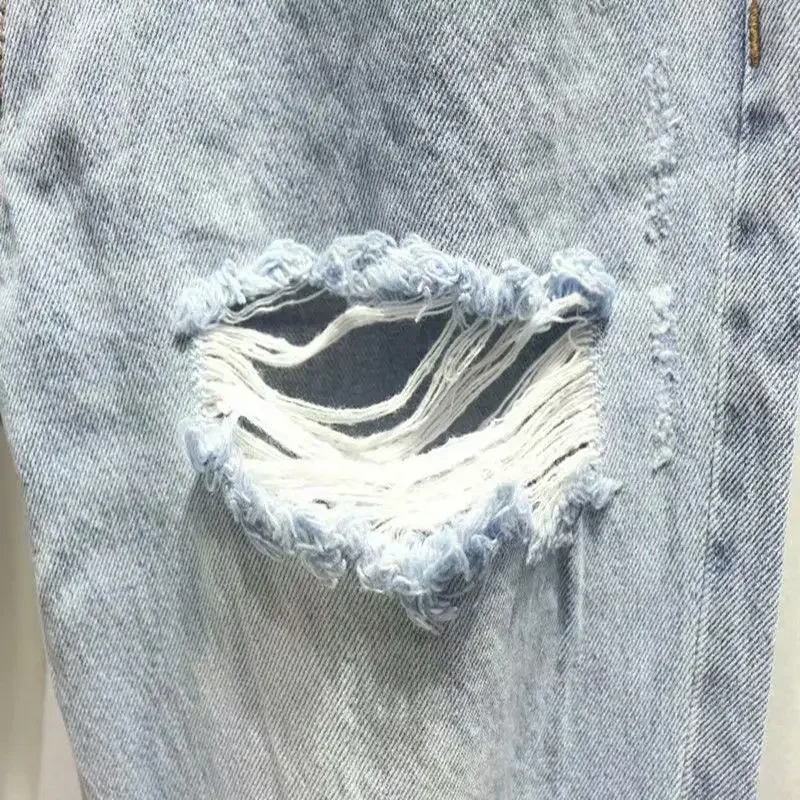 Men's Jeans with Holes Cowboy Pants Cropped Harem Hip Hop Trousers Torn Ripped Broken Retro Classic Trend Korean Style men jeans,ripped jeans,ripped patchwork jeans