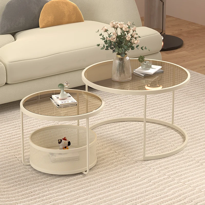 Round cream wind creative sofa living room home integrated combination coffee table small apartment glass round table