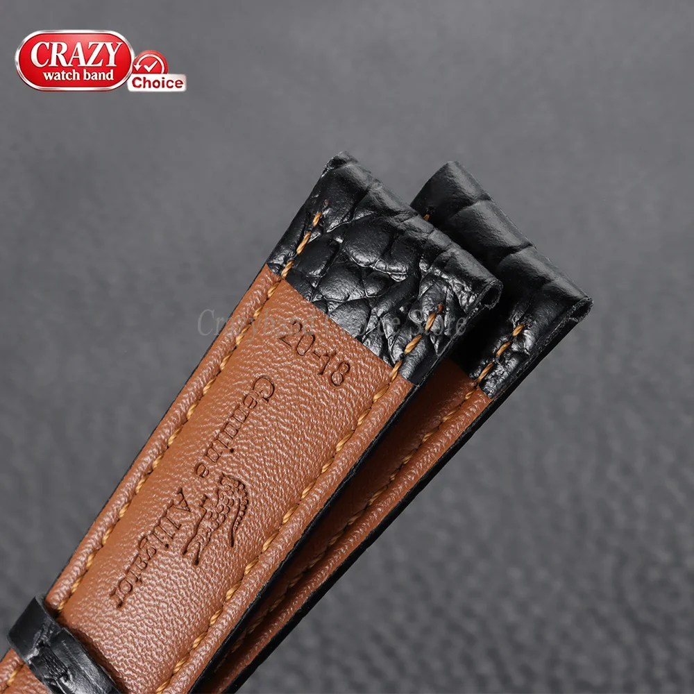 Luxury Embossed Leather Watch Strap with Butterfly Clasp - Business Brown & Black Wristband