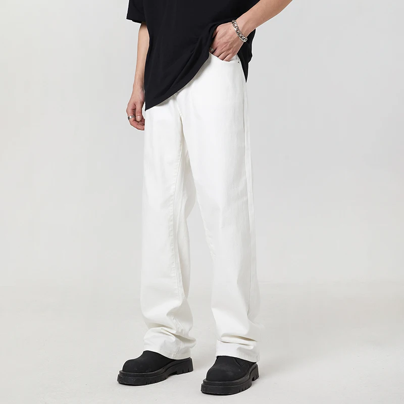 Korean style trendy mop jeans men's loose straight street fashion simple high-end casual all-matchinstrousers