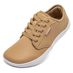 HOBIBEAR Unisex Barefoot Minimalist Sneakers - Wide Fit, Artificial Leather Trail Walking Shoes - 43 (Champagne)