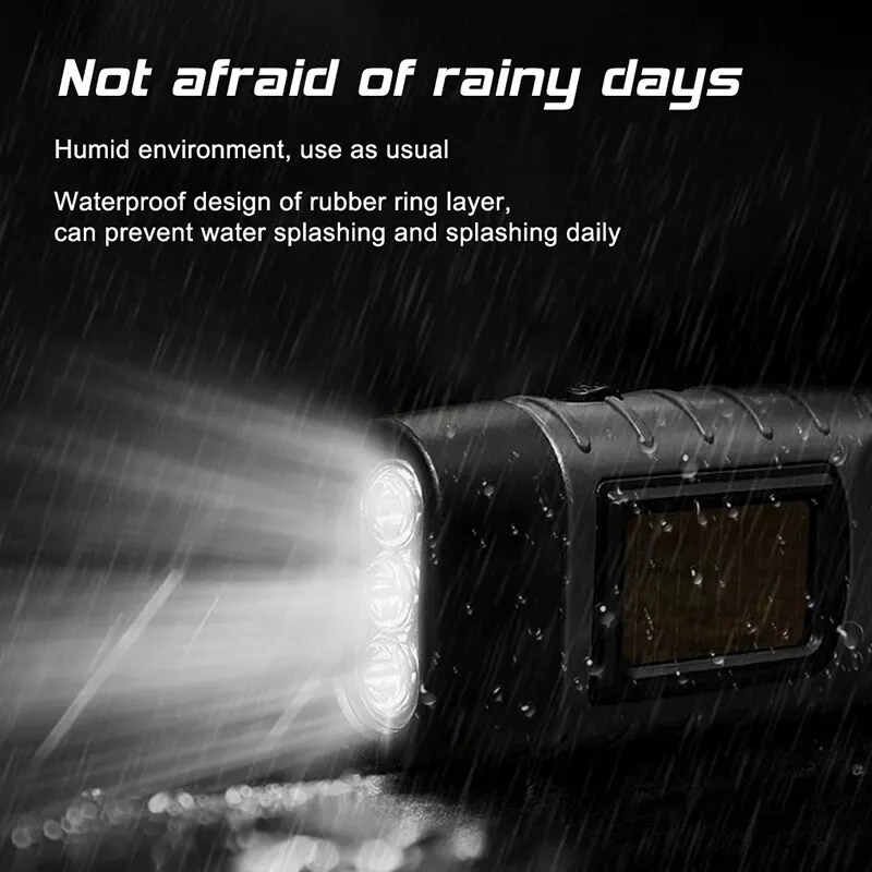 Portable Solar Powered LED Flashlight Hand Crank Rechargeable Survival Gear  Self Powered Charging Torch Dynamo For Camping Light