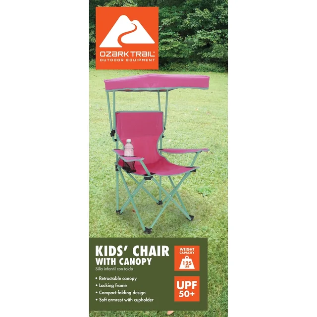 Kids Canopy Camp Chair Safety Lock Portable Outdoor Chair with Canopy Adjustable Sunshade Cup Holder Kids 125lb Capacity 4
