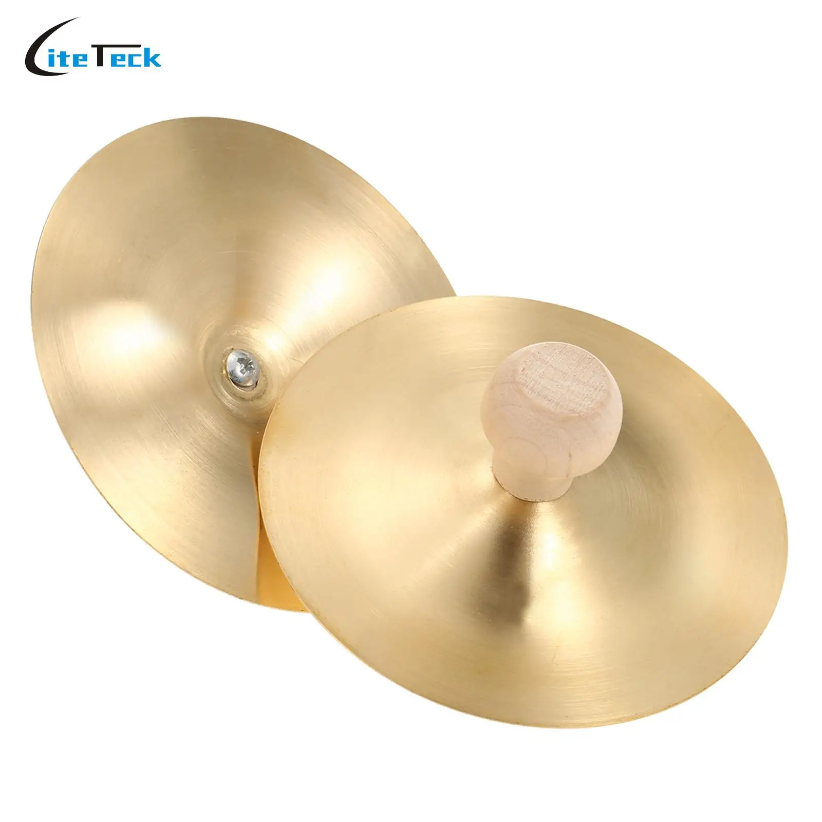 1Pair Copper Cymbal Mini Finger Cymbal 3.5 Inches Wooden Handle Finger Orff Instrument Children Percussion Teaching Aids